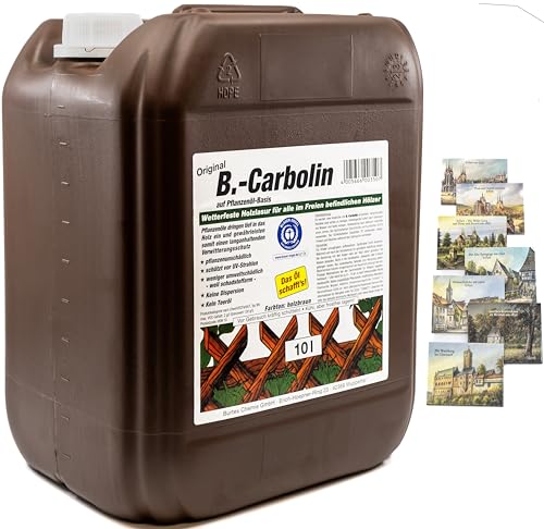 1x 10L B-Carbolin Holzlasur + 1x KOVA Bildmagnet! Öl Holzfarbe für optimalen Holzschutz aussen, Braun, Farbe für Holz-Zäune, 1x 10 Liter Holzschutzlasur Wetterfest für Außen & Innen, ähnlich Holzlack von KOVA