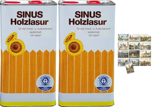 2x 5L SINUS Holzlasur FARBLOS + 1x KOVA Bildmagnet! Öl Holzfarbe für optimalen Holzschutz aussen, Farbe für Holz-Zäune, 2x 5 Liter Holzschutzlasur Wetterfest für Außen & Innen, ähnlich Holzlack 10L von KOVA