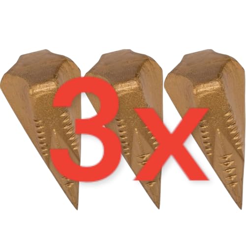 3X Spaltgranate ca.1,6kg + 1 BILDMAGNET! Hochwertiger Spaltkeil Keil-Kreuzform Spezialstahl für Spaltaxt Spalthammer Holzspalter Holz Holzspaltung Spaltwerkzeug Drehspaltkeil Drehkeil Fällkeil, Gold von KOVA