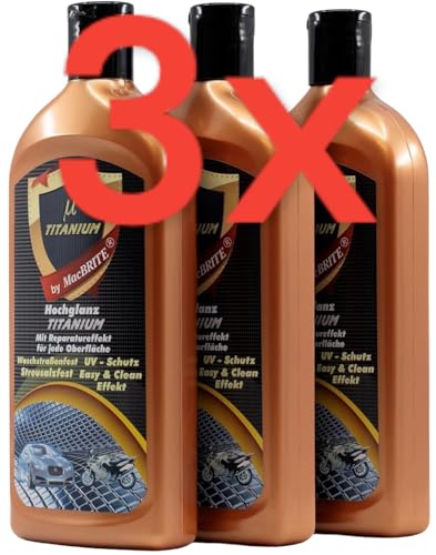 KOVA® 3x MacBrite Titanium je 500ml + 1 BILDMAGNET! Langzeitschutz & Versiegelung Hochglanz Autopolitur für Lacke Chrom Felgen Politur Lackreiniger Mac Brite Auto Polierpaste ähnl. Keramikversiegelung von KOVA