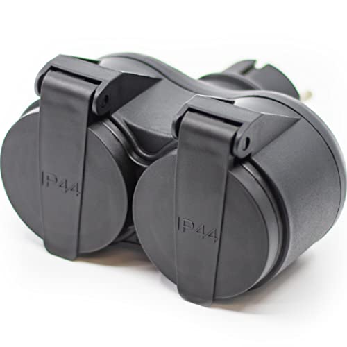 Feuchtraumsteckdose 2er - Doppelstecker für Steckdose - Doppelsteckdose Schuko-Kupplung IP44 - Outdoor Aussensteckdose Spritzwassergeschützt - Mehrfachsteckdose Außen 250V/Max 3680W + 1 Bildmagnet, W von KOVA