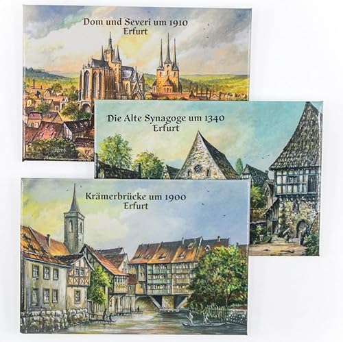 3X VALDEIG Kühlschrank Magnet Alt Erfurt, Bild Retro Deko Vintage, Souvenir Deutschland, Kühlschrankmagnete, Magnete Kühlschrank, für Mini Magnettafel, Germany, Thüringen von KOVA