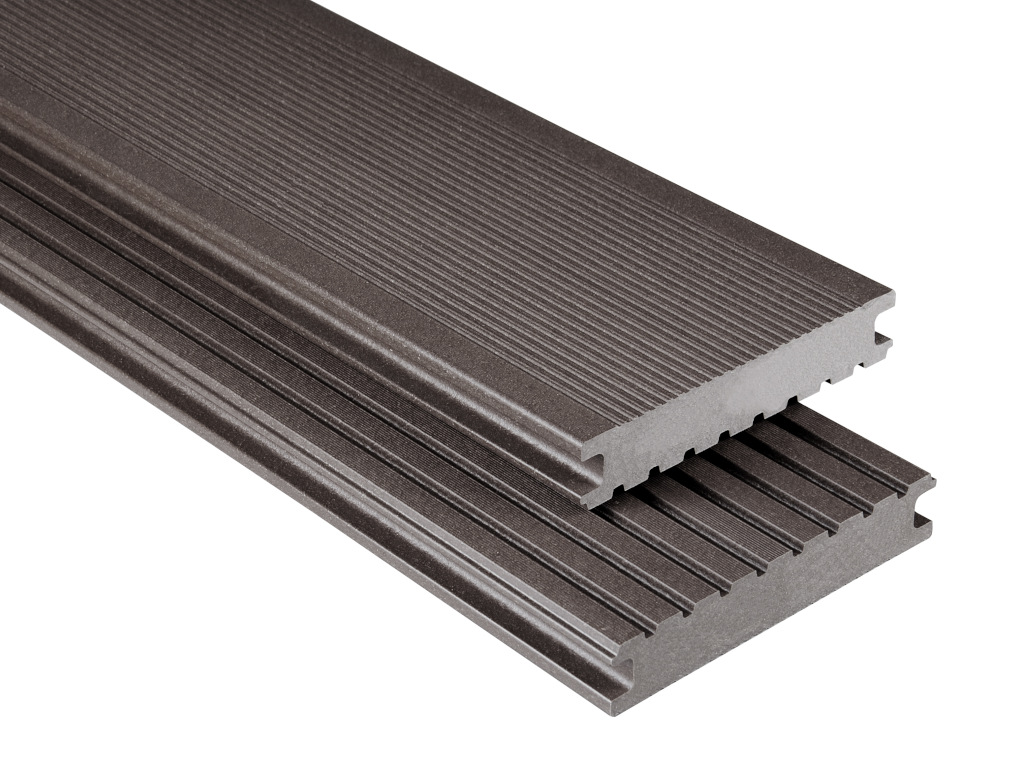 KOVALEX WPC Kovalex-Terrassendiele graubraun mattiert - Stärke/Breite 26x145 mm, Länge 5 m, grob / fein geriffelt, Massivprofil von KOVALEX