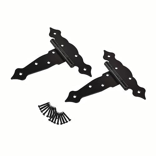 KOVNISE 2 Stück 5 Zoll T-Strap Hochleistungs-Schuppentürscharniere Torriemenscharniere Schwarz Ausgefallenes T-Scharnier Geschmiedete Hardware für Holzschuppen Scheunentor Zauntor Tor Schwinge Hoftür von KOVNISE