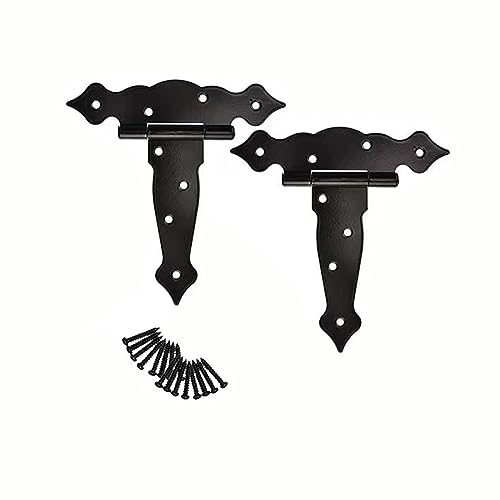 KOVNISE 2 Stück 6 Zoll T-Strap Hochleistungs-Schuppentürscharniere Torriemenscharniere Schwarz Ausgefallenes T-Scharnier Geschmiedete Hardware für Holzschuppen Scheunentor Zauntor Tor Schwinge Hoftür von KOVNISE