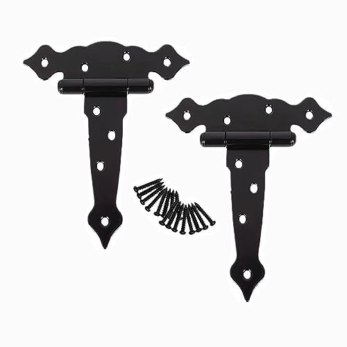 KOVNISE 2 Stück 8 Zoll T-Strap Hochleistungs-Schuppentürscharniere Torriemenscharniere Schwarz Ausgefallenes T-Scharnier Geschmiedete Hardware für Holzschuppen Scheunentor Zauntor Tor Schwinge Hoftür von KOVNISE