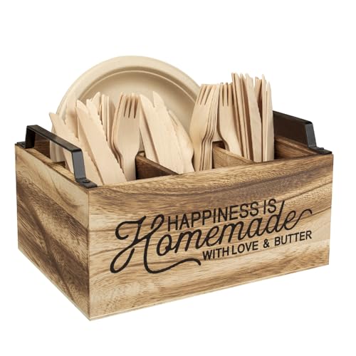 KOVNISE Küchenutensilienhalter mit Griff, brauner Holz-Utensilien-Organizer für Theke, Multifunktionaler Küchenarbeitsplatten-Organizer zur Aufbewahrung von Kochen mit 4 Fächern von KOVNISE