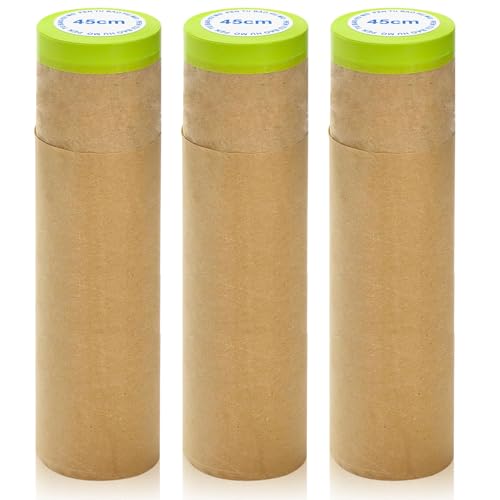 KOVSGQ Abdeckpapier Maler Abdeckpapier Kraftpapier Vorgeklebte Abdeckfolie mit Selbstklebestreifen Selbstklebendem Abdeckband für Malerarbeiten Renovierungen Autolack (45cm x 15m x 3Rollen) von KOVSGQ