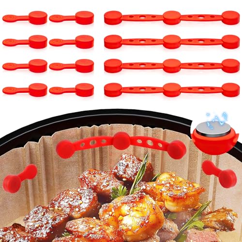 KOVSGQ Air Fryer Magnet Silikon Schnalle Set Heißluftfritteuse Magnete Air Fryer Magnetic Silicone Buckle Set Hitzebeständig 4Skt für Die Luftfritteuse Zum Festhalten Von Pergamentpapier (Rot) von KOVSGQ