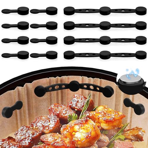 KOVSGQ Air Fryer Magnet Silikon Schnalle Set Heißluftfritteuse Magnete Air Fryer Magnetic Silicone Buckle Set Hitzebeständig 4Skt für Die Luftfritteuse Zum Festhalten Von Pergamentpapier (Schwarz) von KOVSGQ