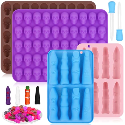 KOVSGQ Halloween Molds Mini Silikonformen Halloween Totenkopf Silikonform 2Stk 3D Eiswürfel Totenkopf und Hexenfingerformen für Schokolade Candy Gelee Pralinen Seifen(50 Vertiefungen) von KOVSGQ