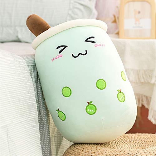 KOWAKA Bubble Tea Cup Plüschtier, weich, gefüllt, Boba Mile Tea, Überwurfkissen (XL, 70 cm, niedlicher grüner Apfel) von KOWAKA