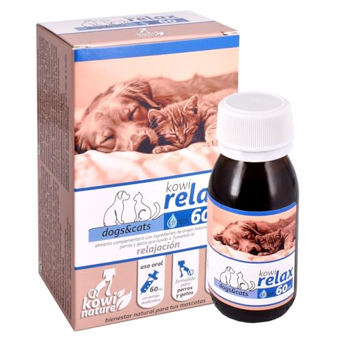 KOWI Relax Drops für Hunde und Katzen mit L-Tryptophan, Passionsblume, Baldrian und Vitamin B1. Hilft, Angstzustände und Stress zu lindern, natürliche Inhaltsstoffe. Flasche 60 ml. von KOWI NATURE
