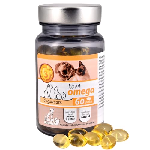 Kowi Omega 60 Fischölperlen 95% für Hunde und Katzen, Omega 3 mit EPA und DHA und Vitamin E. Gelenke, Haut, Haare, Herz, Sicht, kognitive Pflege für das allgemeine Wohlbefinden. von KOWI NATURE