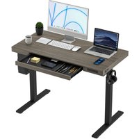 Kowo - Elektrischer Computertisch Höhenverstellbarer Schreibtisch mit Schublade und Kabelloses Ladegät für Handy, 120 cm x 60 cm x 75-120 cm, von KOWO