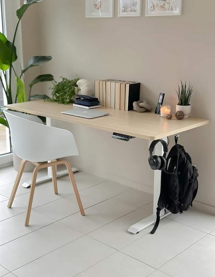 KOWO Schreibtisch Höhenverstellbarer Schreibtisch 160 cm Bürotisch mit Tischgestell, mit USB C Ladegerät und USB Netzteil für iPhone, iPad, MacBook, Handy von KOWO