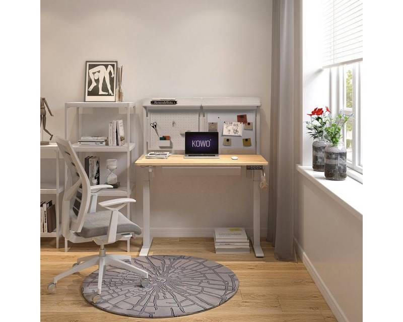 KOWO Schreibtisch Schreibtisch Höhenverstellbar 120cm Bürotisch Elektrisch mit USB C Hub (2-St), Arbeitstisch mit Schublade, Lochplatte, Magnettafel, Memory Funktion von KOWO