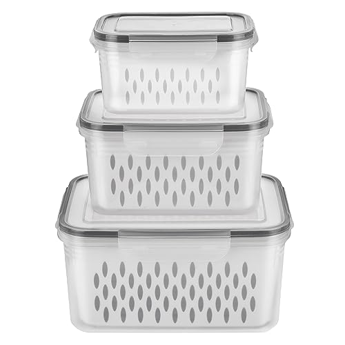 KOXXIAMOQ Obst Gemüse Aufbewahrungsbox, 6 Stk/3 Set Frischhaltedosen mit Deckel, Frischhalteboxen Kühlschrank Organizer Vorratsdosen mit Deckel 0,85L+1,75L+3,3L (grau) von KOXXIAMOQ