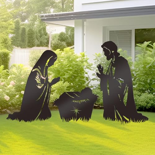 KOYILTD Weihnachtskrippe aus schwarzem Metall, Dekoration für den Außenbereich, Krippen-Silhouette für den Hof, schwarzes Metall, für den Außenbereich, dekorative Gartenpfähle für Garten, Hof, Rasen, KOYILTD Weihnachtskrippe aus schwarzem Metall, Dekoration für den Außenbereich, Krippen-Silhouette für den Hof, schwarzes Metall, für den Außenbereich, dekorative Gartenpfähle für Garten, Hof, Rasen, von KOYILTD