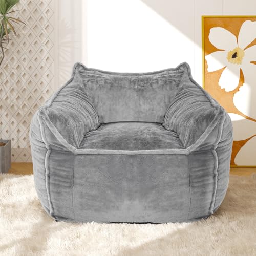 KOZIDO Riesiger Sitzsack-Stuhl, großes bequemes Sofa für Teenager und Erwachsene, faules Sofa, Sitzsack mit Armlehnen für Schlafzimmer, Wohnzimmer, Sitzsack, fauler Stuhl zum Spielen, Lesen - Grau von KOZIDO