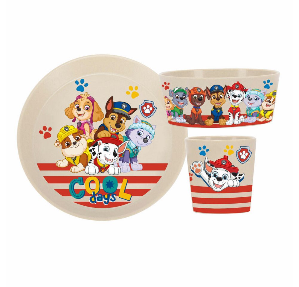 KOZIOL Kindergeschirr-Set Connect Paw Patrol 3-tlg., Organic Sand (3-tlg), 1 Personen, Biozirkulärer Kunststoff von KOZIOL