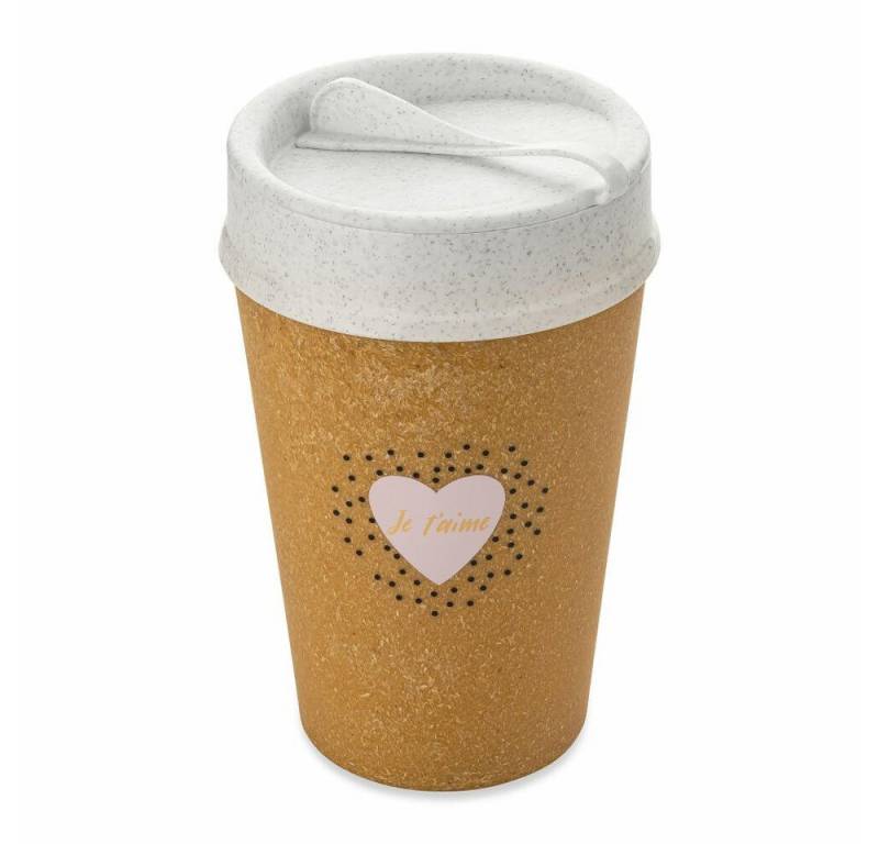 KOZIOL Thermobecher Iso To Go Je T Aime, 400 ml, Kunststoff-Holz-Mix, doppelwandig von KOZIOL