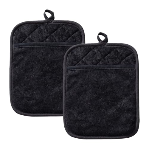 KOZOY 2er-Set Topflappen aus Baumwolle mit Tasche,Größe 7'' x 9'' Schwarz Hitzebeständige Topfuntersetzer & Ofenhandschuhe Kombi,Anti-Rutsch Topflappen für Kochen, Backen, Grillen, Küchenzubehör KOZOY 2er-Set Topflappen aus Baumwolle mit Tasche,Größe 7'' x 9'' Schwarz Hitzebeständige Topfuntersetzer & Ofenhandschuhe Kombi,Anti-Rutsch Topflappen für Kochen, Backen, Grillen, Küchenzubehör von KOZOY