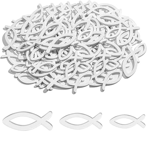 KOZOY Kommunion Deko Holzfische, 108 Stück Tischdeko Taufe Streudeko Kommunion, 3 Größen Holzfische TischDeko für Junge Mädchen Taufe von KOZOY