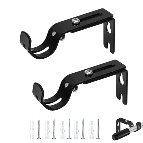 KOZOY Verstellbare Gardinenstangen Halterung, Ø20-25mm Premium Metall Wandhalterung 2 Stück Vorhangstange Halter mit Dübelschrauben für Schlafzimmer Kleiderstange Spannstange (Schwarz) von KOZOY