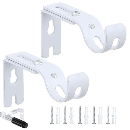 KOZOY Verstellbare Gardinenstangen Halterung, Ø20-25mm Premium Metall Wandhalterung 2 Stück Vorhangstange Halter mit Dübelschrauben für Schlafzimmer Kleiderstange Spannstange (weiße) von KOZOY