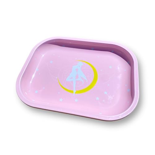 KOZUKI Rosa Rolltablett Anime Rolling Tray Anime Aschenbecher für Mädchen Premium Metalltablett Vergoldet Rosa Rosa Schmucktablett Anime Dekoratives Tablett Rosa Serviertablett Anime Tisch Tablett von KOZUKI