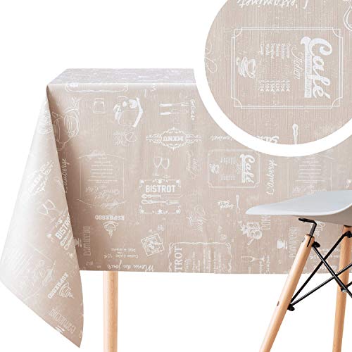 Beige Wachstuchtischdecke mit Weiß Kreidetafel Kaffee Muster, Rechteckig 300 x 140 cm, 10 Stuhl, Strapazierfähig, Abwischbar, Wasserdichtes Bistro Retro PVC-Tischdecke Strapazierfähig Wachstischdecke von KP HOME