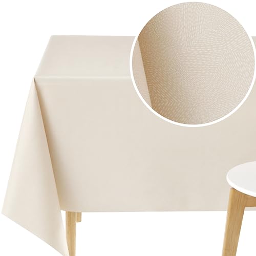 KP HOME Beige PVC Tischdecke Abwischbare Tischdecke Wachstuch Zartes Strichmuster Kunststoff Tischdecken Abwischbar Rechteck 250 x 140 Tischdecke Abwischbar Modern Linien Print 8 Sitze Tischdecke von KP HOME