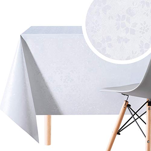 KP HOME PVC-Tischdecke, abwischbar, rechteckig, Wachstuch, 300 x 140 cm, geprägt, elegant, abwischbar, rechteckig, Wachstuch, Vinyl, wasserdicht, einfarbig, Weiß von KP HOME