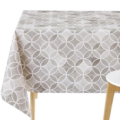 KP HOME PVC Tischdecke Abwischbar Wachstuchtischdecke Grau GEO Kreise Druck 300x140 cm Rechteck Tischdecke Abwischbar Geometrisch Modern Wasserdicht Tischdecke Groß 118x55 Kunststoff Tischdecke von KP HOME