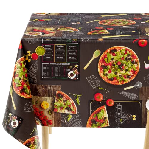 KP Home Wachstuchtischdecke Kreidetafel Muster Wasserdicht Wachstuch Rechteckig 200 x 140 Retro Pizza Restaurant Schwarz Wachstischdecke Vinyl PVC Tischdecke Abwischbare Kunststoff Pflegeleich Outdoor von KP HOME