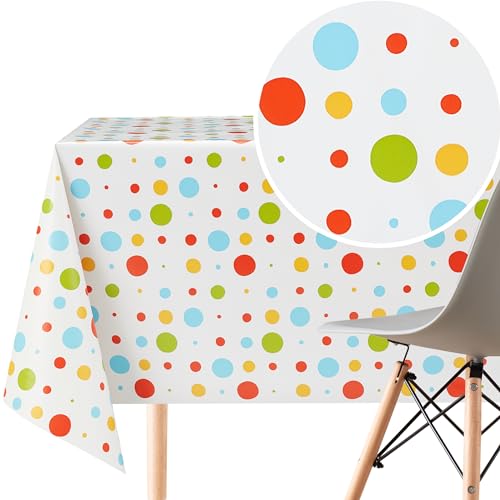 KP HOME PVC Wachstuchtischdecke Rechteckig 250x140 cm - Abwischbare Tischdecke Wasserdichtes für 8 Personen - Vinyl Tischtuch, Tischdecke Kunststoff Buntes Polka-Dot-Muster für Kinder von KP HOME