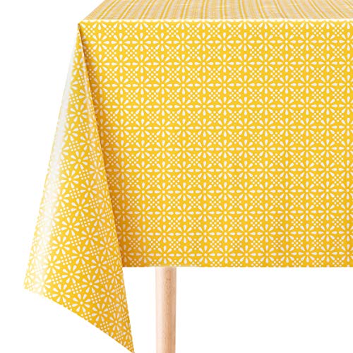 KP HOME Quadratische PVC-Tischdecke mit weißem Blumendruck, abwischbar, 140 x 140 cm, heller klassischer Druck, abwischbar, Vinyl-Kunststoff-Tischdecke von KP HOME