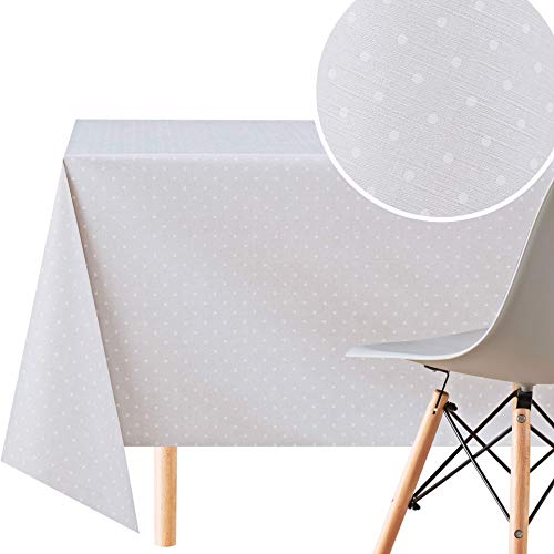 Grau Retro Wachstuchtischdecke mit Weiß Punktmuster, Abwischbare PVC Wachstuch, Rechteckige 200 x 140 cm - 6 Sitzplätze, Stylischen Tupfen Vinyl Tischdecke, Wachstischdecke Pflegeleicht Wasserdichtes von KP HOME