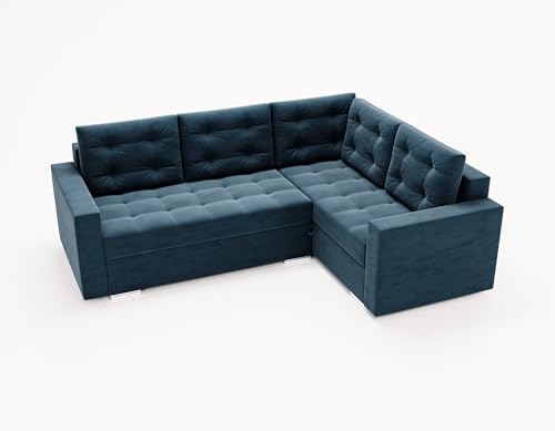 KP-Meble - Ecksofa mit Schlaffunktion - Bone Sofa - Elegantes und praktisches Möbelstück für das Wohn- oder Schlafzimmer - Handgefertigt - T30 Schaum - 235 x179x90 cm - Whisper 12 (Azure) von KP-Meble