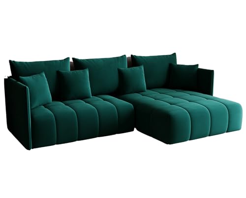 KP-Meble - Ecksofa mit Schlaffunktion - Gona - Schlafsofa 245 x 180 cm - Elegant, langlebig, freistehend - Automatisch für einfaches Ausklappen - 246x188x93cm - Monolith 37 (Flasche Grün) von KP-Meble