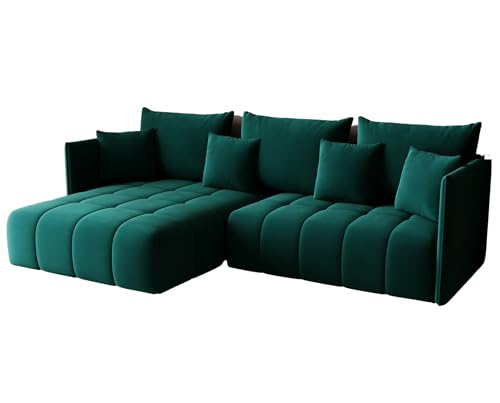 KP-Meble - Ecksofa mit Schlaffunktion - Gona - Schlafsofa 245 x 180 cm - Elegant, langlebig, freistehend - Automatisch für einfaches Ausklappen - 246x188x93cm - Monolith 37 (Flasche Grün) von KP-Meble
