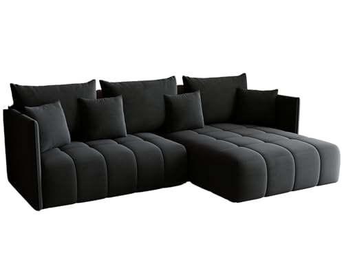KP-Meble - Ecksofa mit Schlaffunktion - Gona - Schlafsofa 245 x 180 cm - Elegant, langlebig, freistehend - Automatisch für einfaches Ausklappen - 246x188x93cm - Monolith 97 (Graphit) von KP-Meble