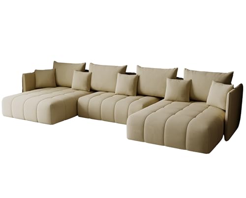 KP-Meble - Ecksofa mit Schlaffunktion - Gona U - Schlafsofa 346 x 188 cm - T30-Schaumstoff - Automatisches Zusammenklappen für einfaches Entfalten - 346x188x93cm - Monolith 04 (Beige) von KP-Meble