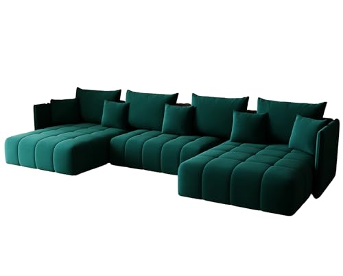 KP-Meble - Ecksofa mit Schlaffunktion - Gona U - Schlafsofa 346 x 188 cm - T30-Schaumstoff - Automatisches Zusammenklappen für einfaches Entfalten - 346x188x93cm - Monolith 37 (Flasche Grün) von KP-Meble