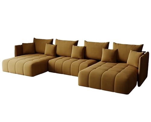 KP-Meble - Ecksofa mit Schlaffunktion - Gona U - Schlafsofa 346 x 188 cm - T30-Schaumstoff - Automatisches Zusammenklappen für einfaches Entfalten - 346x188x93cm - Monolith 48 (Mustard) von KP-Meble