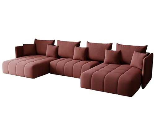 KP-Meble - Ecksofa mit Schlaffunktion - Gona U - Schlafsofa 346 x 188 cm - T30-Schaumstoff - Automatisches Zusammenklappen für einfaches Entfalten - 346x188x93cm - Monolith 63 (Puder) von KP-Meble