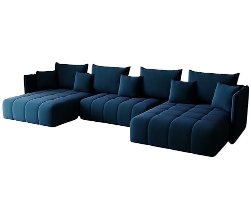 KP-Meble - Ecksofa mit Schlaffunktion - Gona U - Schlafsofa 346 x 188 cm - T30-Schaumstoff - Automatisches Zusammenklappen für einfaches Entfalten - 346x188x93cm - Monolith 77 (Blau) von KP-Meble