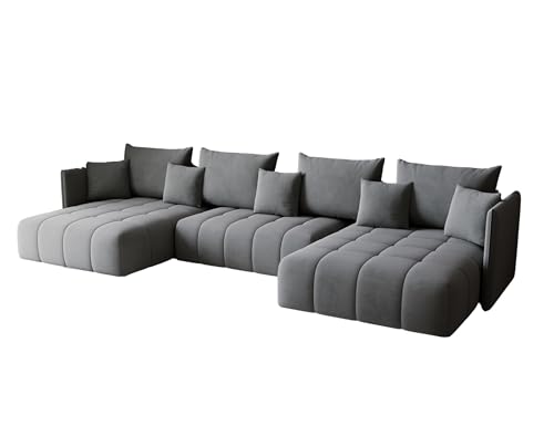 KP-Meble - Ecksofa mit Schlaffunktion - Gona U - Schlafsofa 346 x 188 cm - T30-Schaumstoff - Automatisches Zusammenklappen für einfaches Entfalten - 346x188x93cm - Monolith 84 (Grau) von KP-Meble