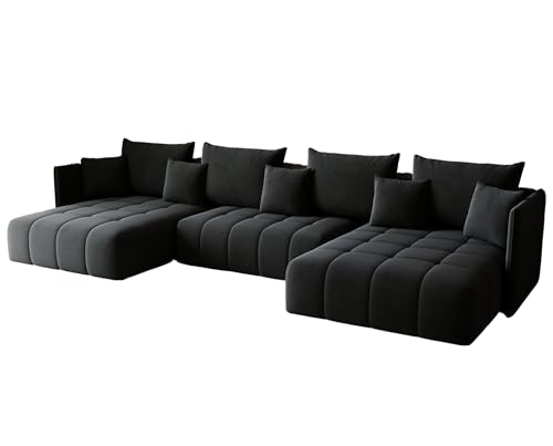 KP-Meble - Ecksofa mit Schlaffunktion - Gona U - Schlafsofa 346 x 188 cm - T30-Schaumstoff - Automatisches Zusammenklappen für einfaches Entfalten - 346x188x93cm - Monolith 97 (Graphit) von KP-Meble